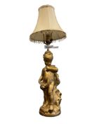 VINTAGE BRASS TONE CERAMIC CHERUB GIRL TABLE LAMP