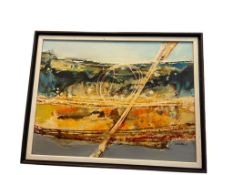 VINTAGE MID-CENTURY LEON SAULTER 1968 ABSTRACT OIL ON BOARD PAINTING