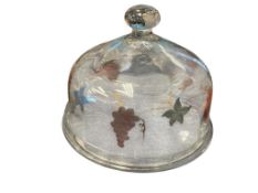 AUSTRIAN HAND BLOWN DECORATED CAKE PLATE WITH DOME GRAPEVINE DESIGN WITH GILT ACCENTS
