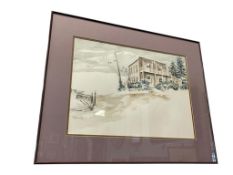ESTEBAN JALLE LARGE ORIGINAL WATERCOLOR ON PAPER BUILDING IN GOLD HILL, NEVADA