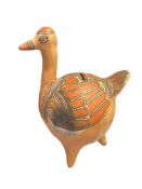 VINTAGE TONALA MEXICAN FOLK ART CLAY POTTERY BIRD BANK WITH PAINTED FEATHERS