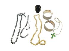 ASSORTED FASHION JEWELRY INCLUDING STERLING SILVER HEMATITE NECKLACE, BRACELET, AND EARRINGS SET