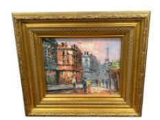 HEAVY ACRYLIC ON CANVAS PARIS STREET SCENE WITH EIFFEL TOWER IN BACKGROUND ARTIST SIGNED