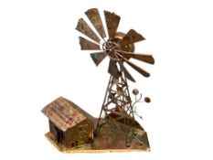 VINTAGE COPPER AND TIN MUSICAL WINDMILL AND SMALL HOME METAL SCULPTURE