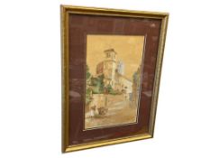 R. WINERCKLE ORIGINAL WAERCOLOR ON PAPER EUROPEAN VILLAGE STREET SCENE DATED 1924