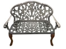CAST ALUMINUM GARDEN / PATIO SEAT WITH ROSE DECORATED SEAT AND BACK