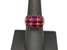 GOLD TONE STERLING SILVER LAB RUBY FASHION RING FEATURING OVAL CUT LAB RUBIES