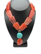 PINK TOURMALINE AND DYED HOWLITE BEAD NECKLACE FEATURING FLAT TOURMALINE BEADS AND ROUND HOWLITE