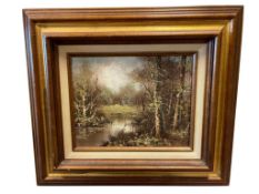 J. MEDINA ORIGINAL OIL ON CANVAS FOREST LANDSCAPE SCENE