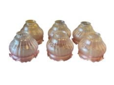 VIANNE FRENCH ART GLASS ART DECO HAND BLOWN RUFFLED EDGE CRANBERRY AND CLEAR LAMP SHADES