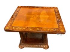 BURL / BURL BIRDSEYE MAPLE VENEER HIGH GLOSS LACQUERED ITALIAN STYLE SIDE TABLE MARQUETRY STYLE TOP