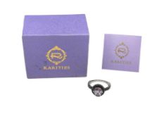RARITIES DESIGNER SIGNED STERLING SILVER AMETHYST AND BLACK STONES RING