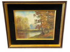 K. YOSHII 20TH CENTURY JAPANESE SCHOOL AUTUMN LANDSCAPE PAINTING ORIGINAL OIL ON CANVAS