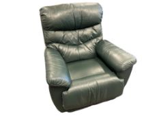LA Z BOY GREEN LEATHER ROCKING RECLINER / CHAIR LIVING ROOM FURNITURE