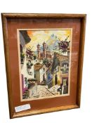 ORIGINAL MAX VIDAL WATERCOLOR ON PAPER OF TAXCO, MEXICO SANTA PRISCA CHURCH FEATURING VIBRANT COL...