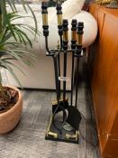 FOUR PIECE FIRE PLACE TOOL / IMPLEMENT SET BLACK AND GOLD FINISH