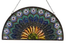 EYE CATCHING PEACKOCK STAINED GLASS HALF MOON SUNCATCHER WITH VIBRANT COLORS