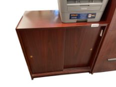 ELEGANT CHERRY TONED SLIDING DOOR OFFICE CABINET WITH SHELF INSIDE