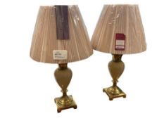 PAIR OF HOLLYWOOD REGENCY POLISHED BRASS URN TABLE LAMPS WITH IVORY CENTER, BRENTWOOD LAMP SHADES