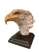 CARVED WOOD FOLK ART BALD EAGLE HEAD CARVING ON WOOD BASE