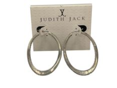 PAIR OF DESIGNER JUDITH JACK STERLING SILVER MARCASITE HOOP EARRINGS