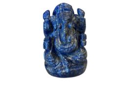 CARVED BLUE STONE LAPIS GANESHA ELEPHANT HEAD HINDU DIETY
