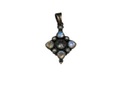 VINTAGE STERLING SILVER LABRADORITE AND MYSTIC TOPAZ IRRIDESCENT STONE PENDANT