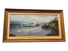 ED LAVELLE LARGE ORIGINAL OIL ON CANVAS SEASCAPE PAINTING ED LA VALLE GALLERY STAMP ON REVERSE