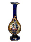 VINTAGE PERSIAN COBALT BOHEMIAN GLASS VASE WITH PORTRAIT OF NASSER AL-DIN SHAH QAJAR, QAJAR DYNASTY