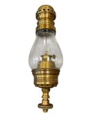 20TH CENTURY RAIL ROAD CAR WALL MOUNT OIL LAMP, BRASS WITH CLEAR GLASS GLOBE