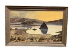 NEVADA ARTIST CAL COVELL ORIGINAL OIL ON CANVAS PAINTING OF PYRAMID LAKE DESERT LANDSCAPE