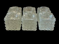 SET OF 1940'S MID-CENTURY EARLY AMERICAN PRESSED GLASS LAMP SHADES WITH QUILTED FLORAL DESIGN