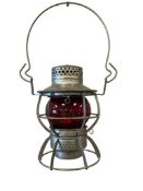VINTAGE DRESSEL NORTHERN PACIFIC RAIL ROAD LANTERN WITH RUBY RED GLASS GLOBE