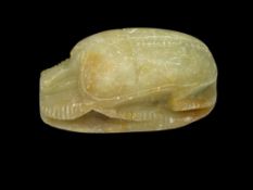 CARVED LIGHT GREENISH YELLOW HARDSTONE EGYPTIAN REVIVAL SCARAB