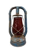 20TH CENTURY DIETZ MONARCH UTILITY LANTERN DEPT OF WATER AND POWER WITH RUBY RED GLOBE NEW YORK