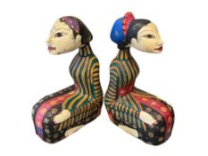 1970'S JAPANESE BATIK HAND CRAFTED WOODEN NEWLYWED FIGURES MADE IN INDONESIA