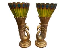 PAIR OF MID-CENTURY STYLE TOSCANO DESIGN ART DECO PEACOCK TORCHIERE TABLE LAMPS