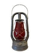 VINTAGE DIETZ MONARCH RAILROAD LANTERN WITH RUBY RED DIETZ FITZALL GLOBE, NEW YORK