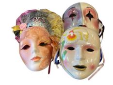 FOUR DECORATIVE CERAMIC MASQUERADE WALL HANGING MASKS ABOUT FACE CLAY ART AND LIS LOS ANGELES