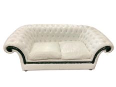 PARISIAN FRENCH STYLED WHITE LEATHER SOFA BY INTERDESIGN IN CALIFORNIA, FAUX GREEN MARBLE WOOD TRIM