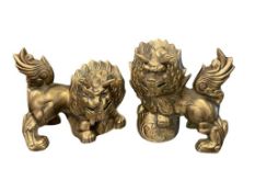 PAIR OF SOLID CAST BRONZE FU DOG LION SCULPTURES