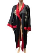 MENS CHINESE KIMONO SILK ROBE BLACK AND RED WITH DRAGON EMROIDERY