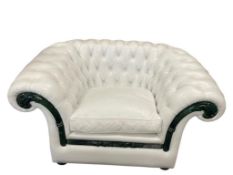 PARISIAN FRENCH STYLED WHITE LEATHER CHAIR BY INTERDESIGN IN CALIFORNIA, FAUX GREEN MARBLE WOOD T...