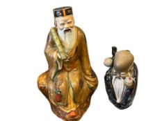 CHINESE PORCELAIN TAOIST IMMORTAL SCHOLAR ZHANG GULAO AND MUDMAN GOD OF LONGEVITY SHOU LAO