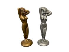 TWO ART DECO PERIOD NUDE WOMAN FIGURAL BOTTLE OPENERS, SOLID BRASS AND STEEL