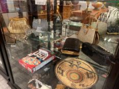 BRIGHTON SILVERPLATED ART NOUVEAU VANITY MIRROR TRAY AND VINTAGE SHIMMERING LADIES EVENING CLUTCHES