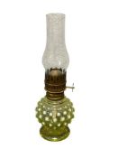 CIRCA 1920'S IMPERIAL GLASS CO. OPALESCENT HOBNAIL URANIUM GLASS SMALL OIL LAMP