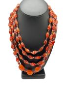 VENETIAN MILLEFIORI ART GLASS FOUR STRAND GRADUATING NECKLACE
