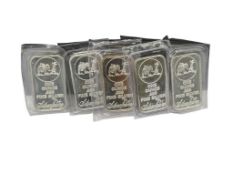FIVE .999 FINE SILVER BARS FROM SILVER TOWNE MINT FEATURING PROSPECTOR'S DESIGN
