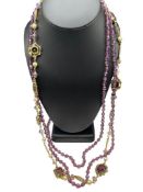 TWO PURPLE BEAD COSTUME JEWELRY STATEMENT NECKLACES